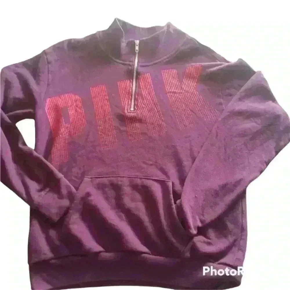 Victorias Secret Pink Womens Dark Purple Quarter Zip Sweatshirt S